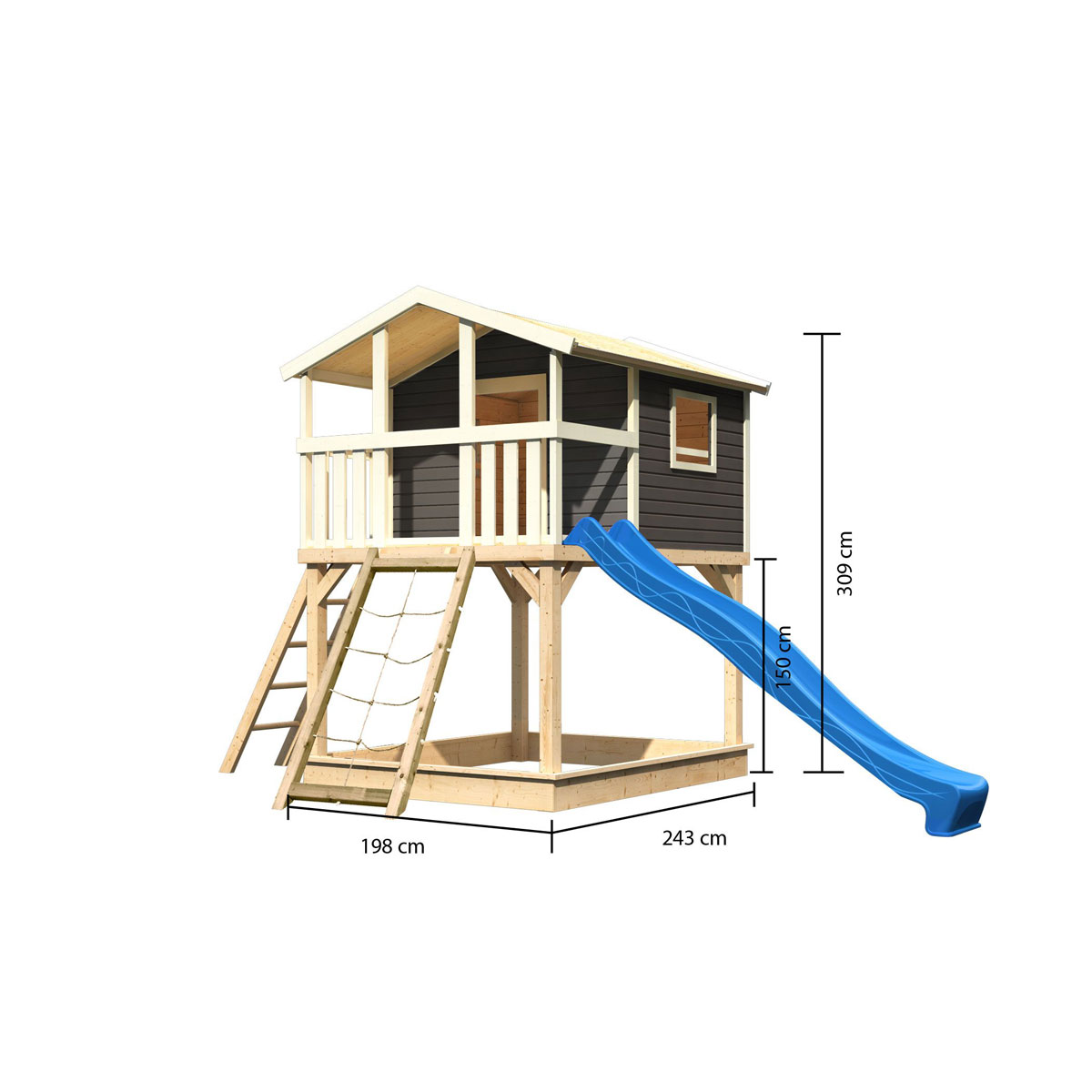 Karibu  Stelzenhaus Benjamin natur inkl Rutsche blau und Netzrampe Bild 2