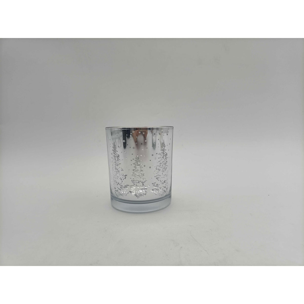 Gl.-Teelicht Silver-Trees 8,8x10cm