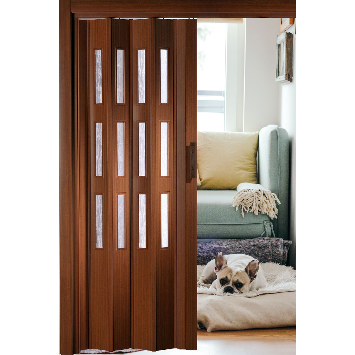 FORTE Kunststoff-Falttür Luciana B 88,5 x H 202 cm Mahagoni 3 Fenster Bild 3