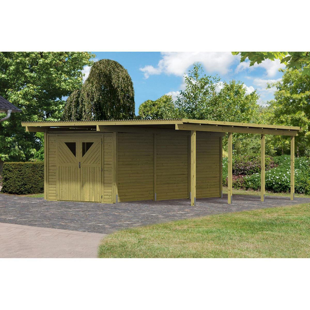 Karibu Doppelcarport Eco 2 Variante A inklusive Abstellraum