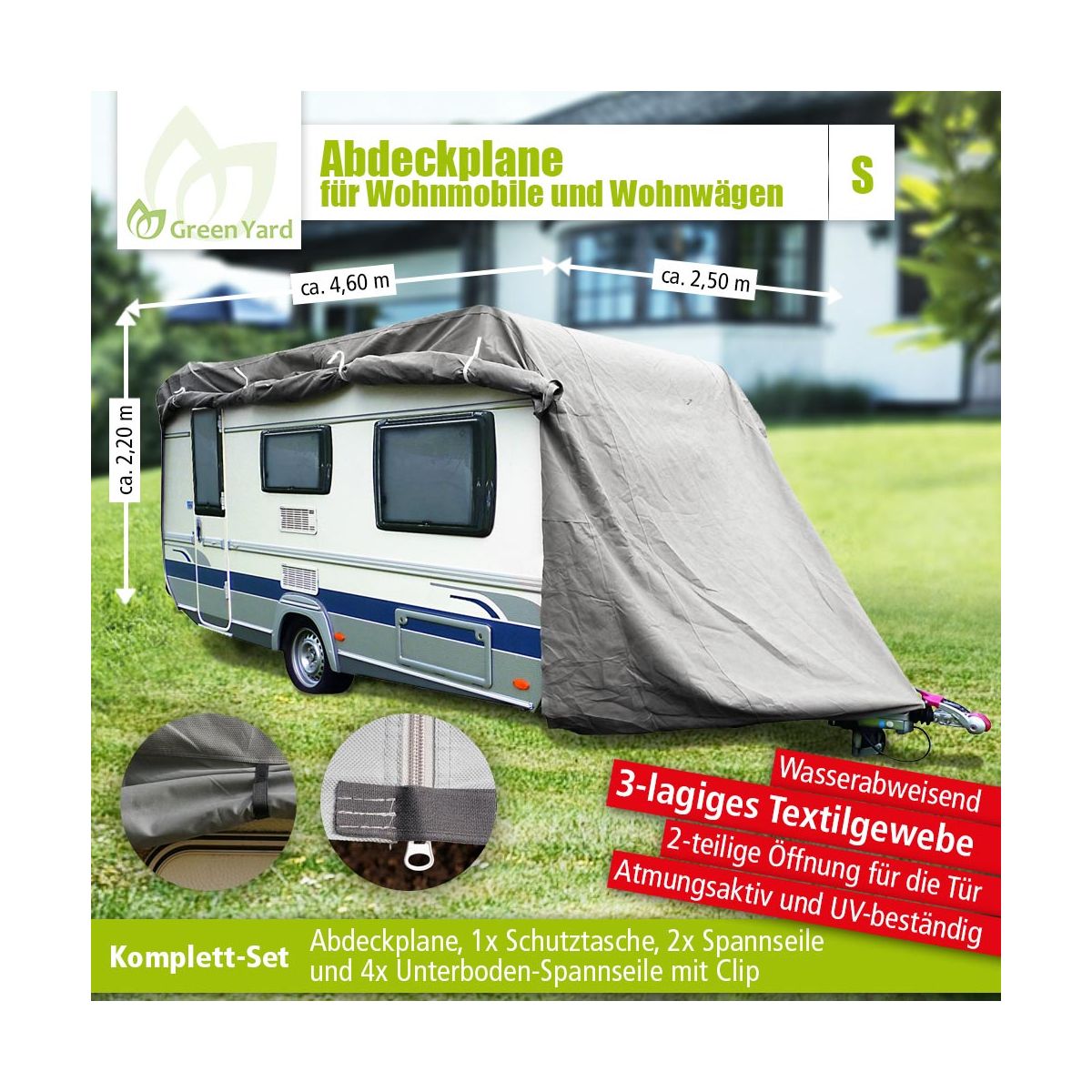 Green Yard Wohnwagen Abdeckplane Caravan Cover XXL 730 x 250 x 220 Bild 3