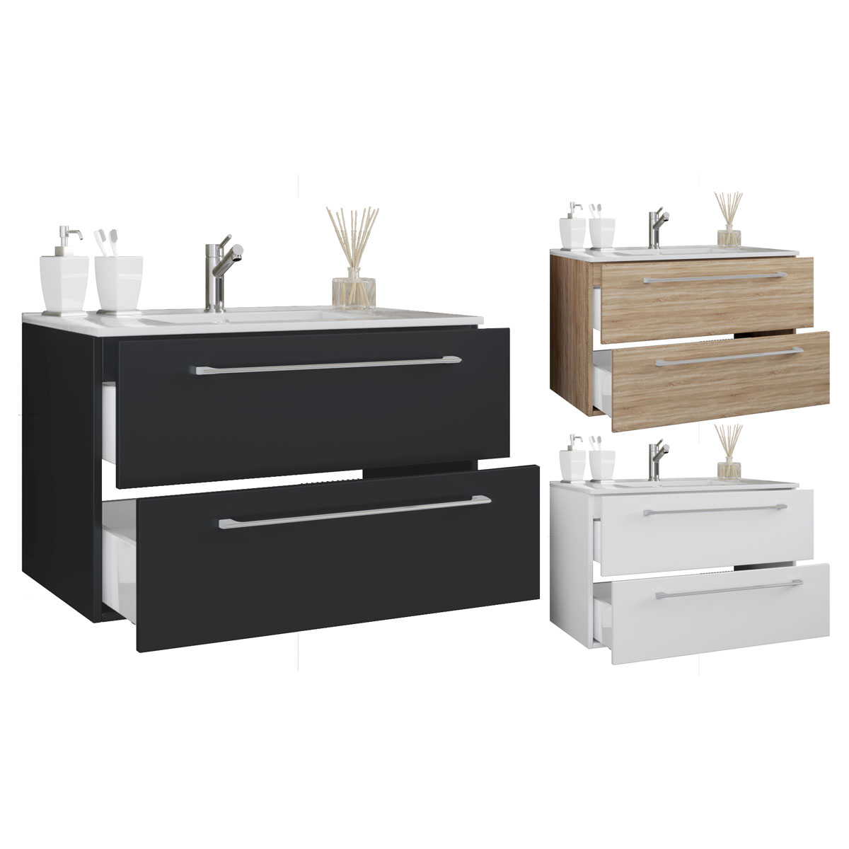 Waschplatz 60 cm 2-teilig 2 Schubfächer weiß Bild 3