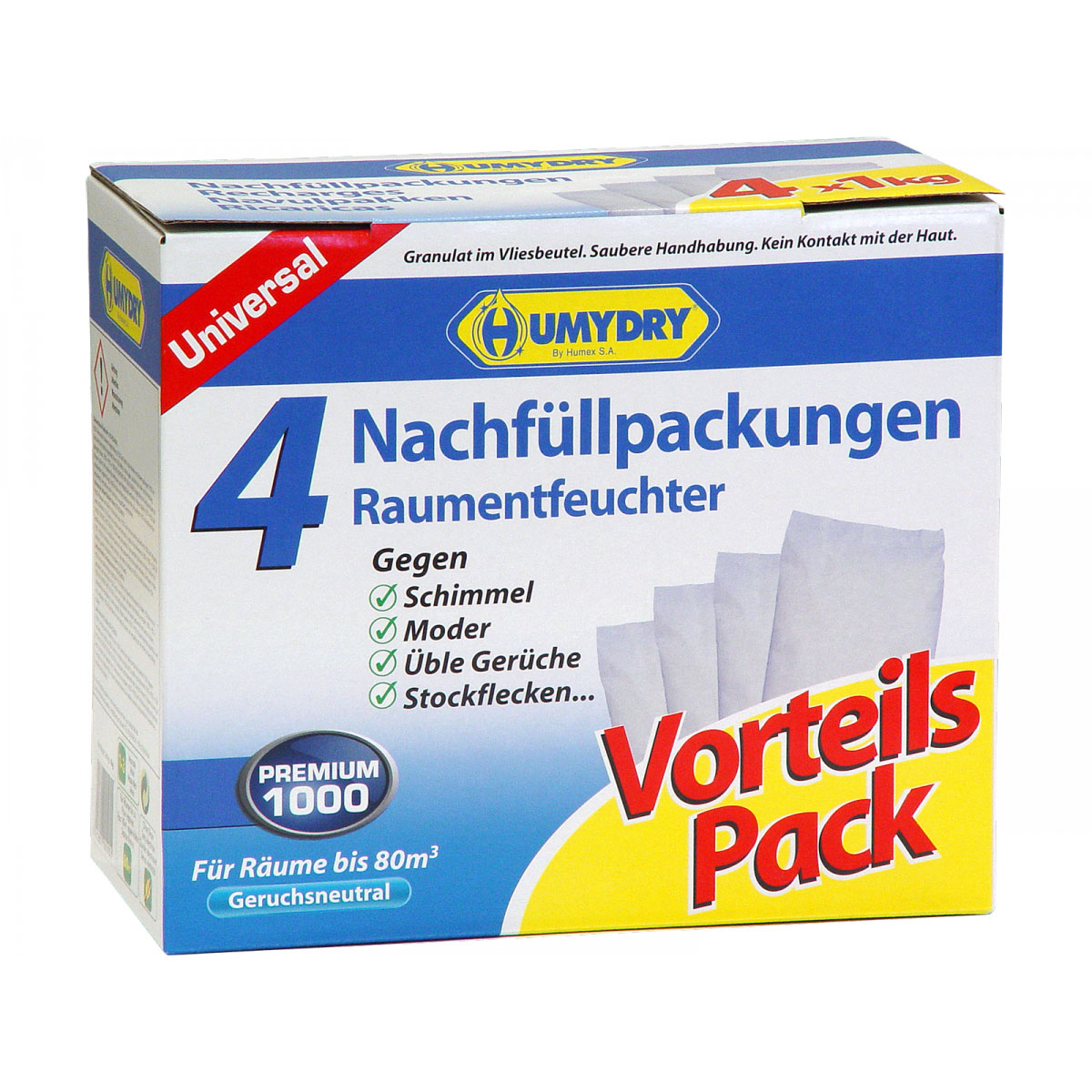 Humydry Nachfüllpack Raumentfeuchter PREMIUM 4 x 1000g