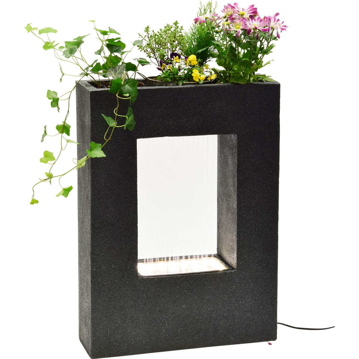 dobar XL Design-Gartenbrunnen mit Pflanzkasten 76 x 54,5 x 19 cm dunkelgrau
