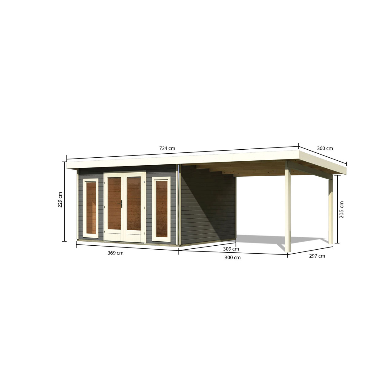 Karibu  Blockbohlenhaus Radeburg 2 terragrau mit Anbaudach Bild 2