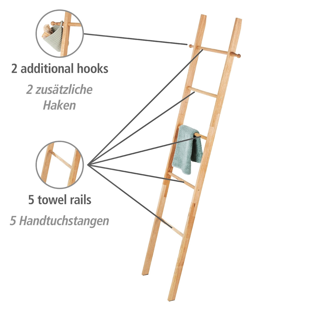 Wenko  Handtuchleiter Norway Walnussholz massiv Handtuchhalter Bild 3