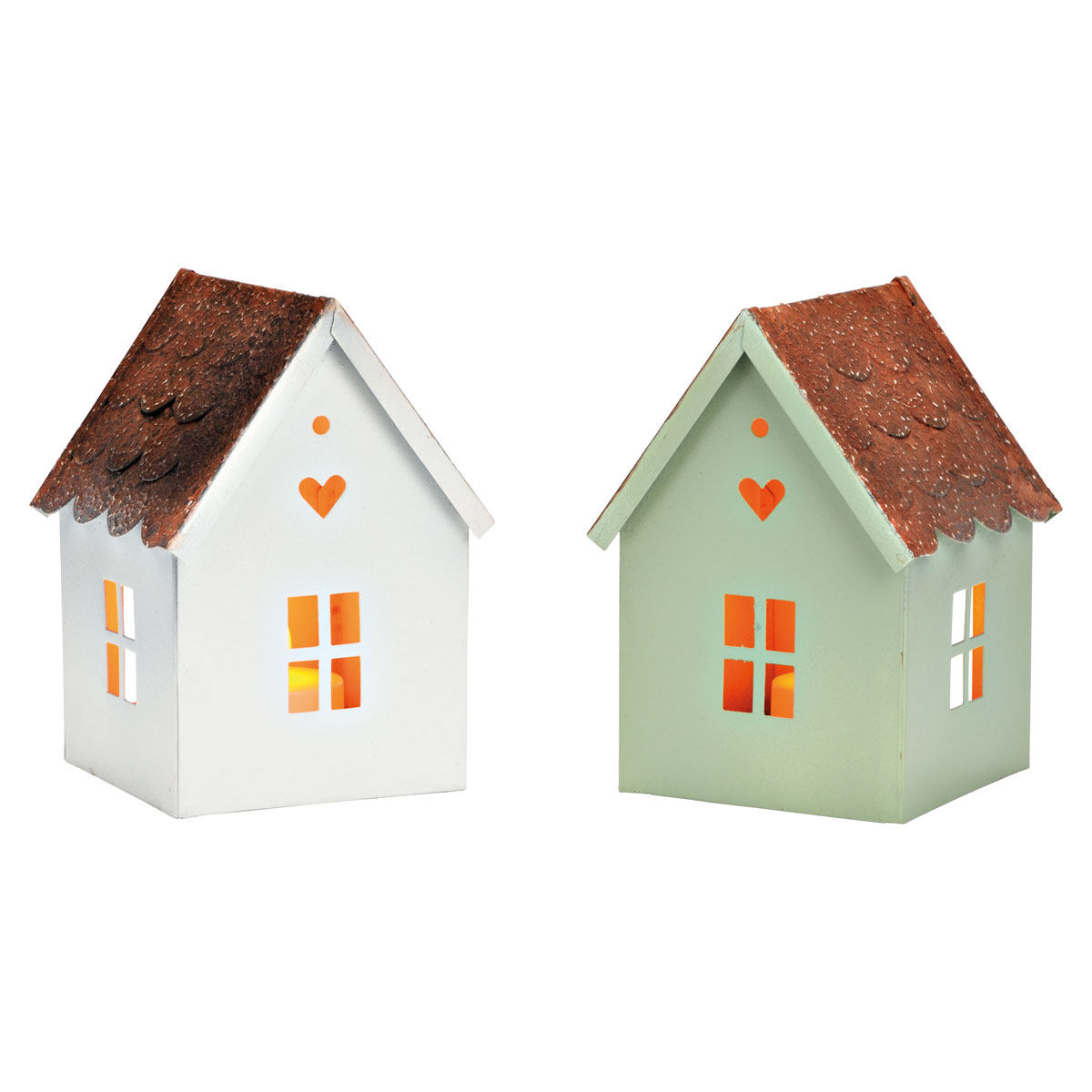 Windlicht Haus aus Metall gruen weiss 2fach BxHxT 10x13x9cm