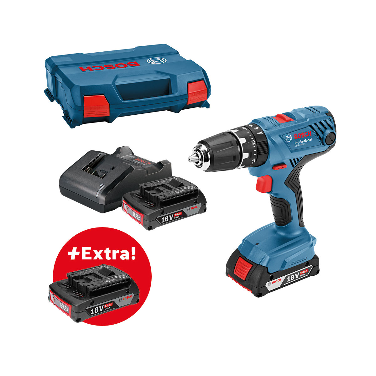 Bosch Professional   Akku-Bohrschrauber-Set GSB 18V 21 3 Akkus 6-teilig