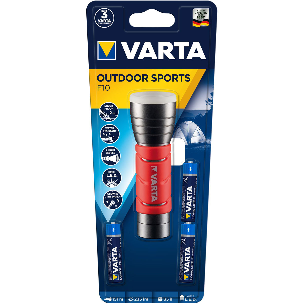 Varta LED-Taschenlampe Outdoor Sports mit Batterien rot Bild 3