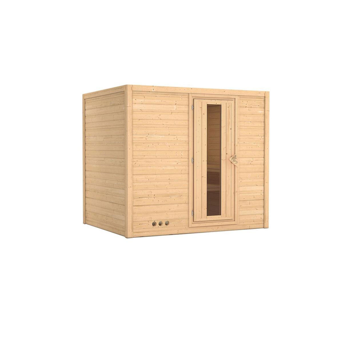 Karibu Sauna Sonara Fronteinstieg ohne Ofen Tür gedämmt ohne Kranz Bild 2