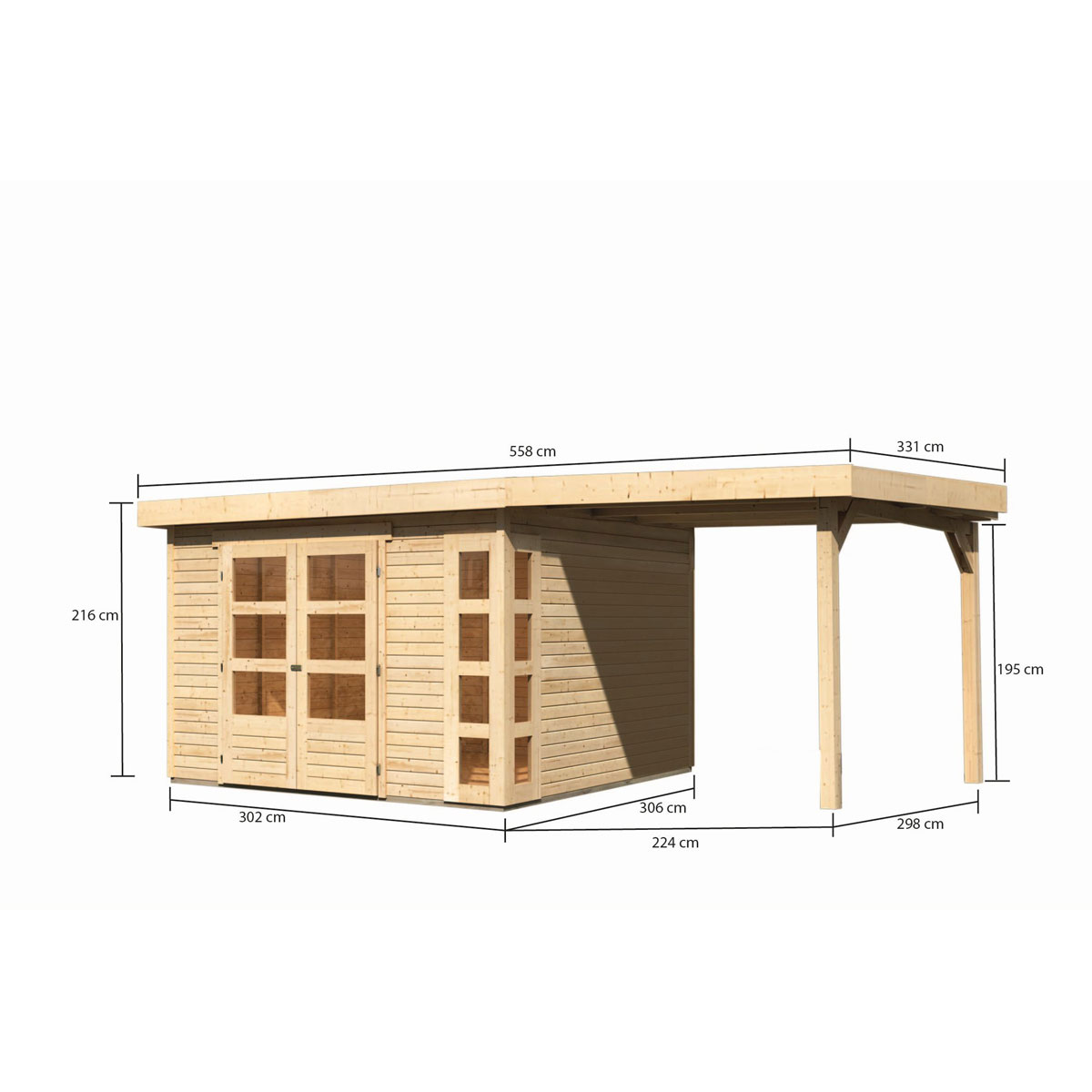 Karibu BBH Kerko 6 Set mit Anbaudach naturbelassen Bild 4