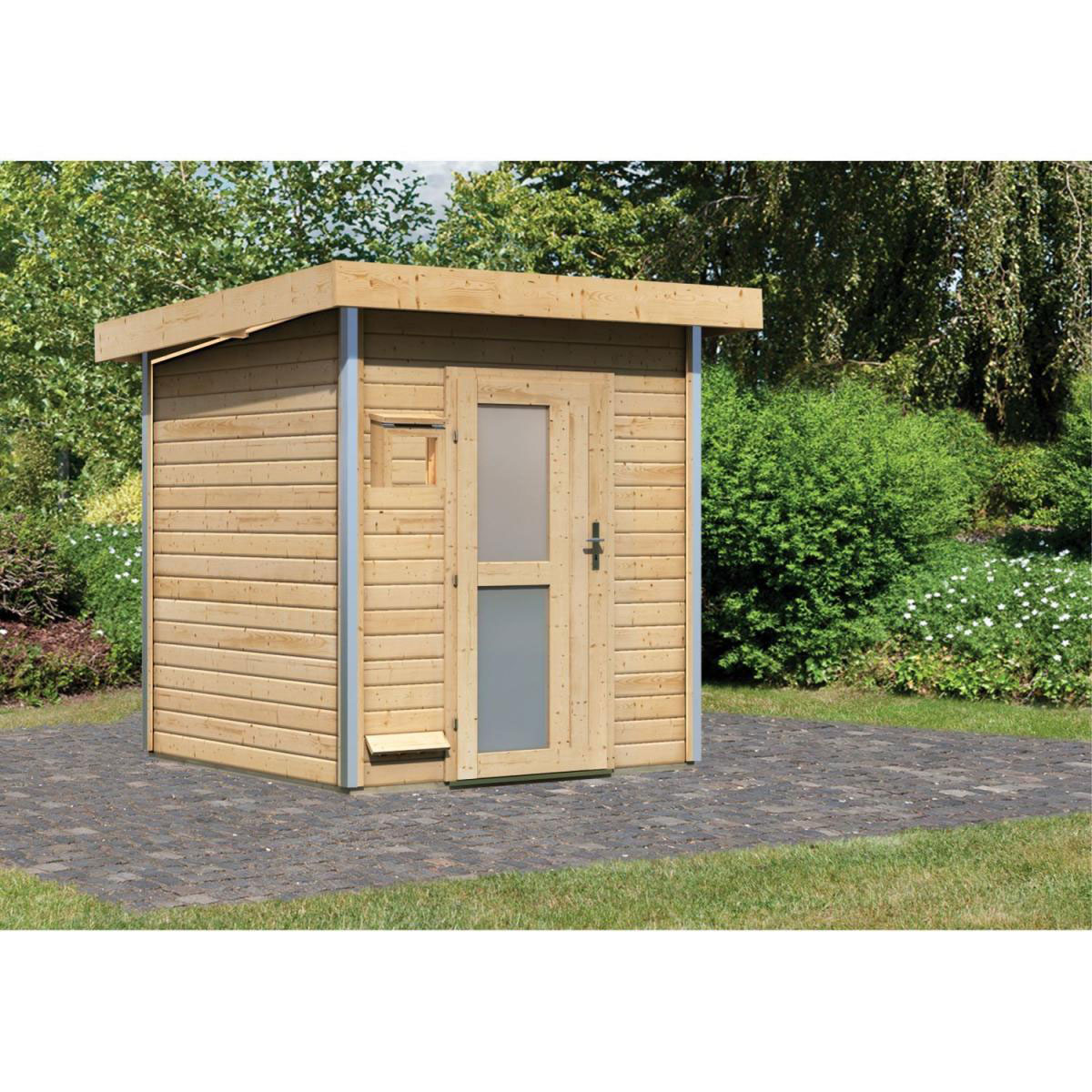 Karibu Saunahaus Torge 38 mm ohne Ofen Milchglastür Bild 4