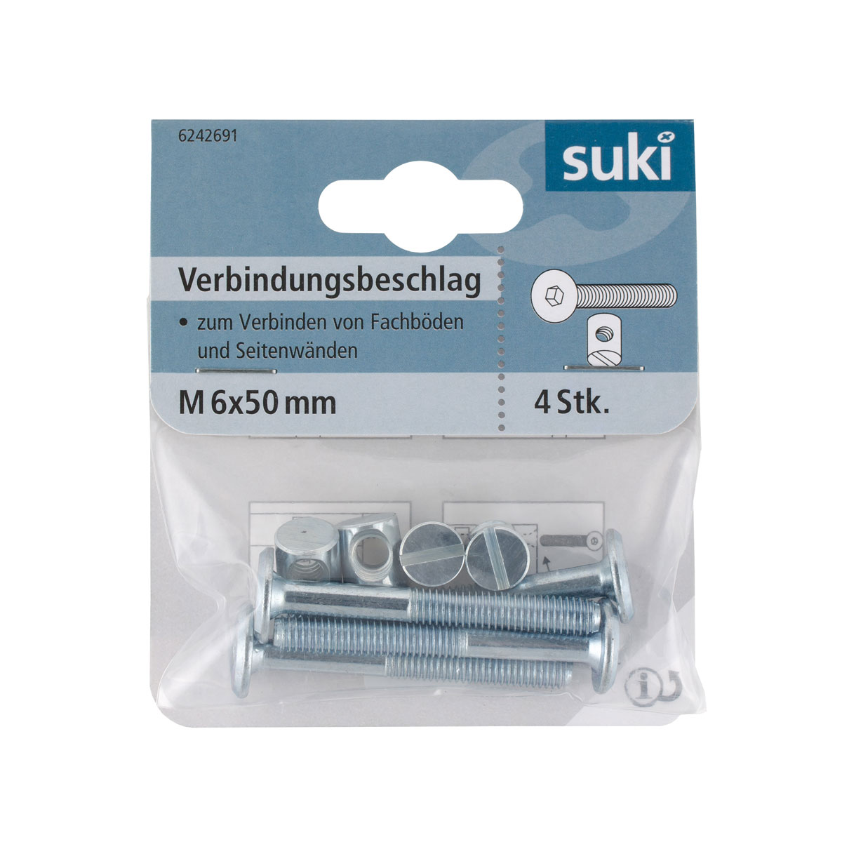 Suki Scharnierbandschraube Durchmesser 6 x 50 mm verzinkt 4 Stück Bild 1