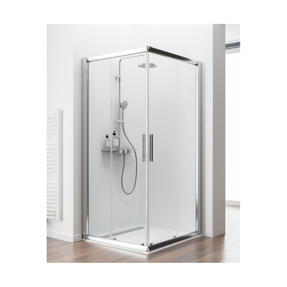 Schulte Eckeinstieg Kristall Trend 1850 x 900 x 800 mm chrom klar Bild 1