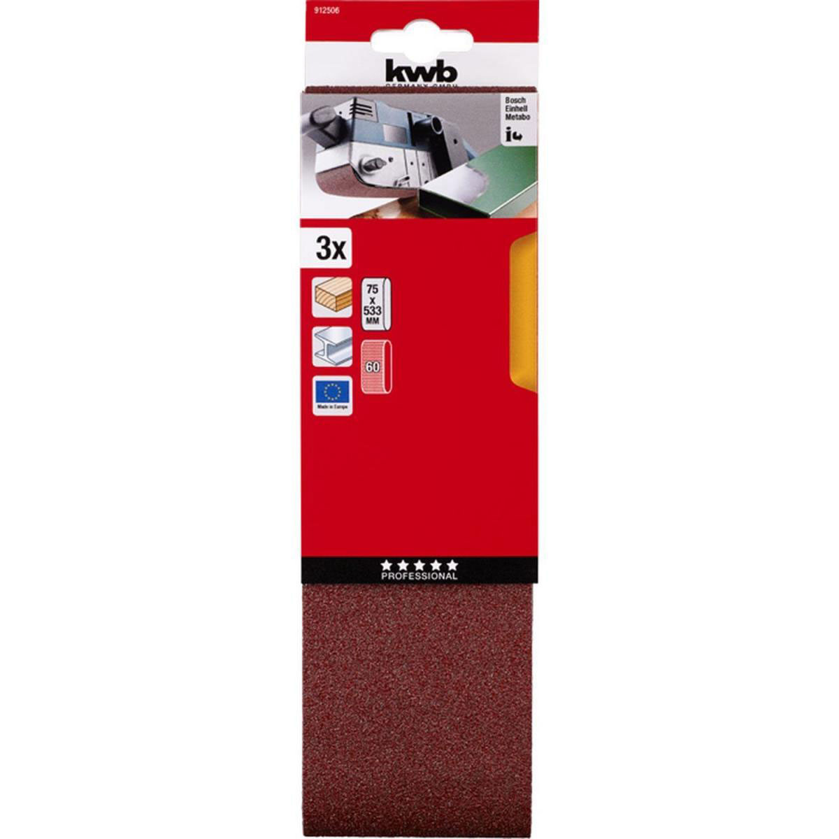 kwb  Schleifbänder Holz und Metall 75 x 533 mm K60 Bild 2