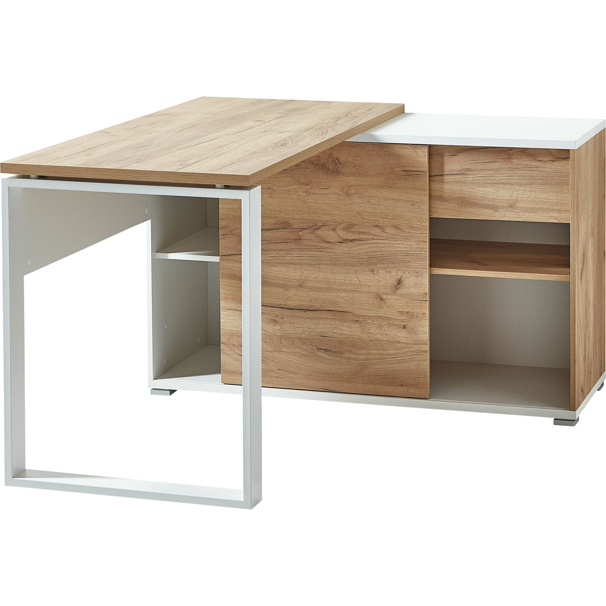 Schreibtisch Lionel mit integriertem Sideboard 120 x 75 x 117 cm weiß/Navarra-Eiche-Nachbildung Bild 2