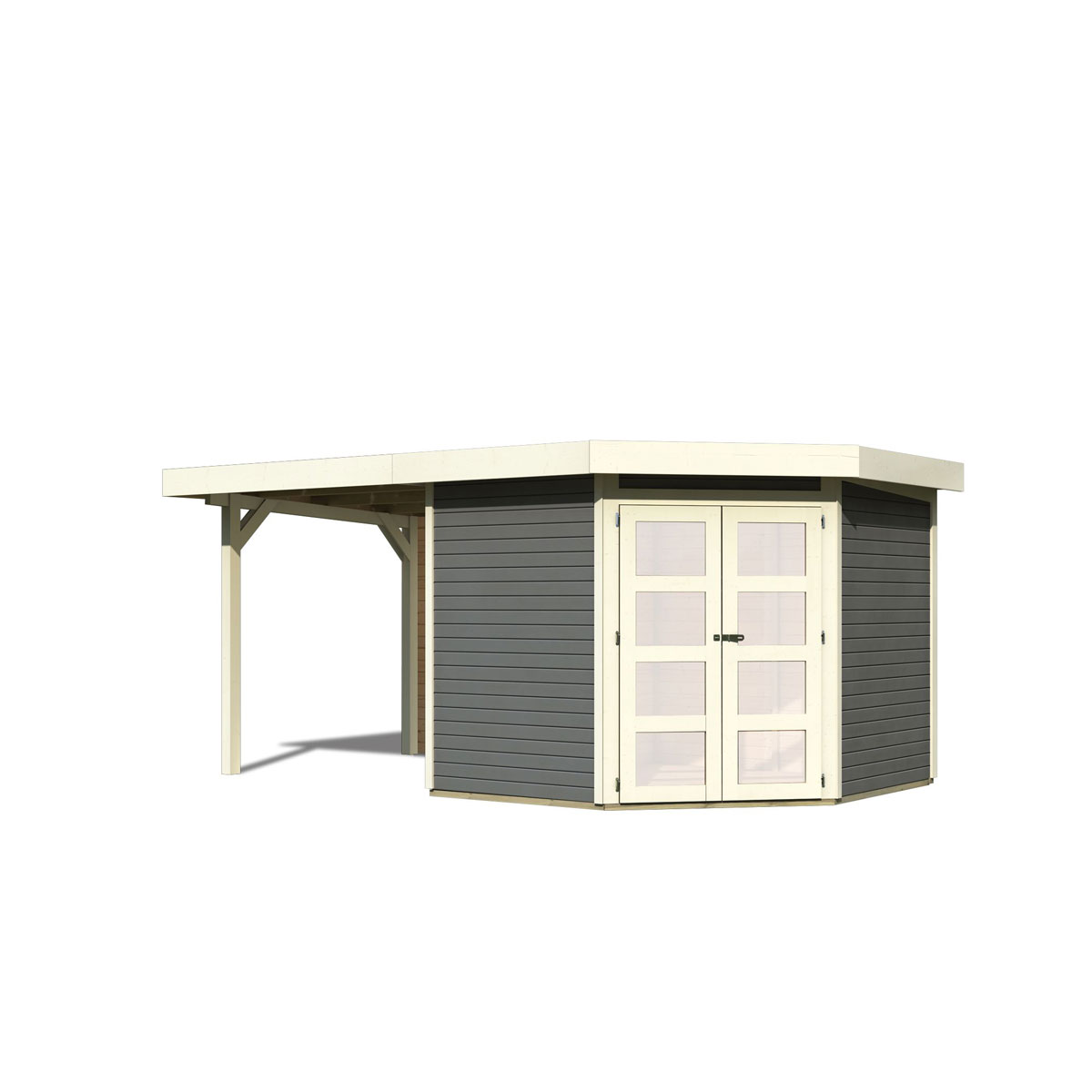 Karibu  Gartenhaus Goldendorf 5 terragrau mit Anbaudach und Rückwand Bild 3