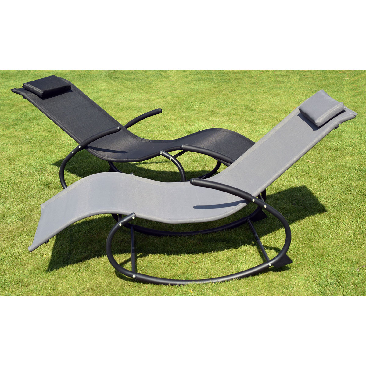 Chillroi Schaukelgartenstuhl schwarz Gartenliege Liegestuhl Sonnenliege  Bild 11