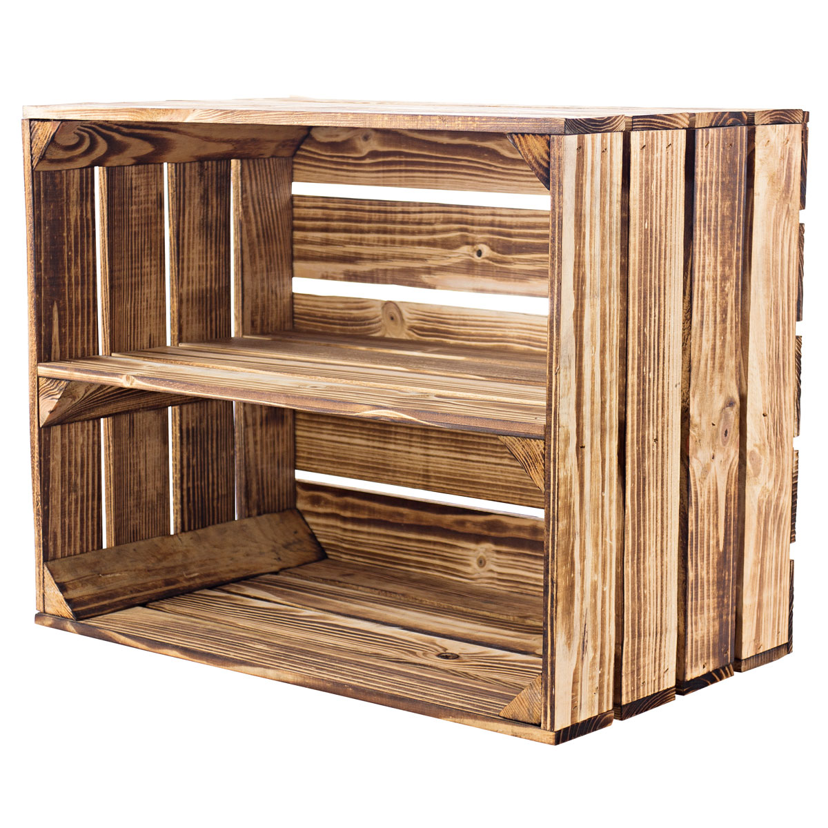 Holzkiste geflammt mit Brett braun 50 x 40 x 30 cm