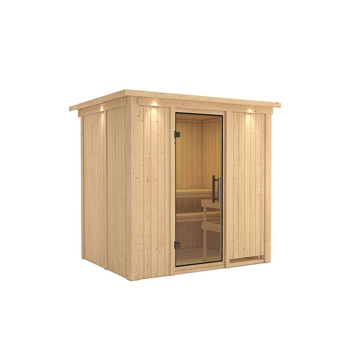 Karibu Sauna Fanja Fronteinstieg ohne Ofen mit Kranz Klarglas-Tür Bild 1