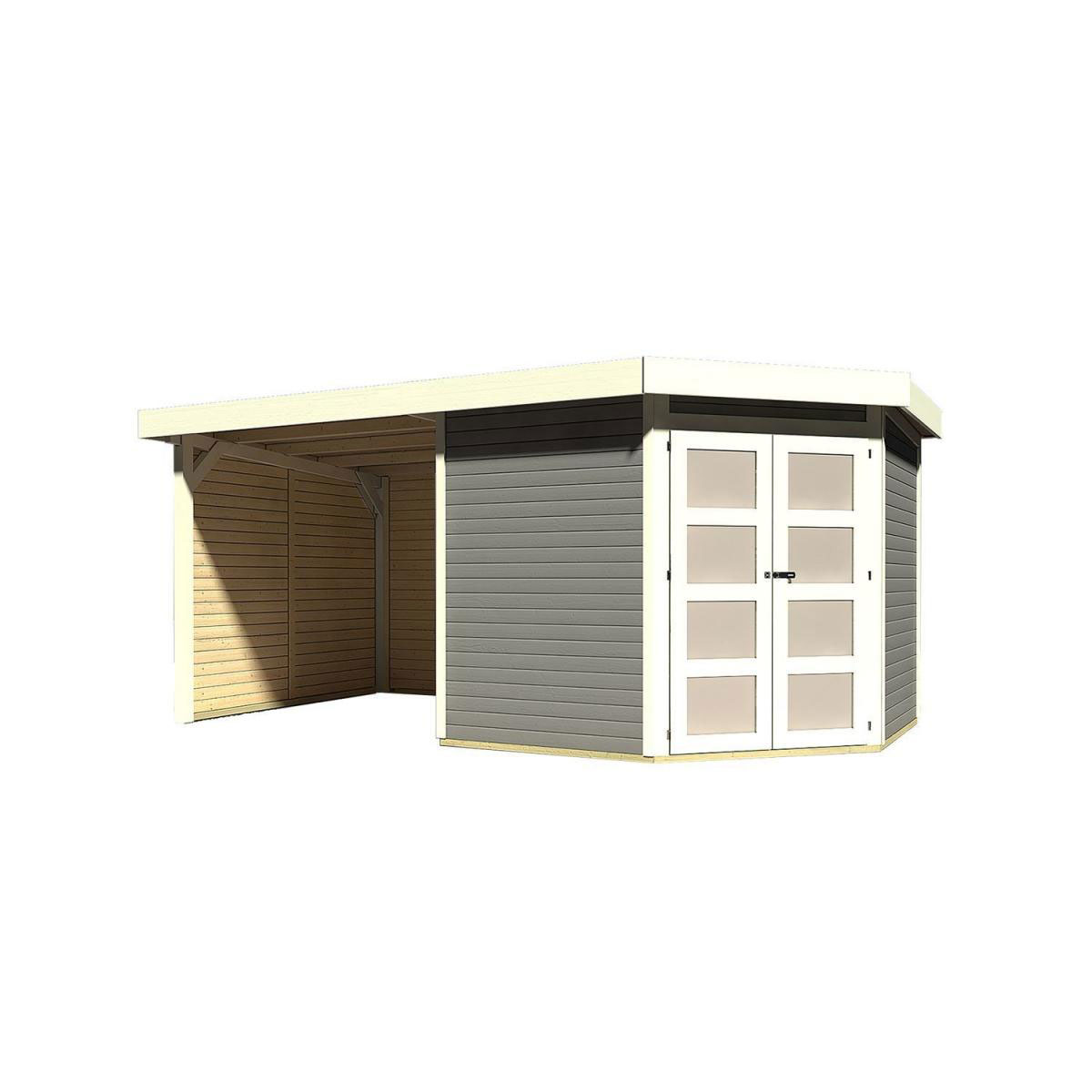 Karibu Gartenhaus Goldendorf 3/5 mit Anbaudach 220 cm und Seiten-/Rückwand 246 x 242 x 218 cm grau Bild 2