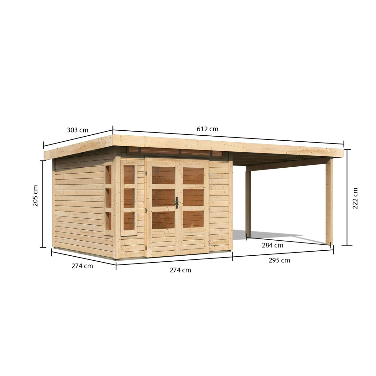 Karibu  Blockbohlenhaus Kastorf 6 naturbelassen mit Anbaudach Bild 2