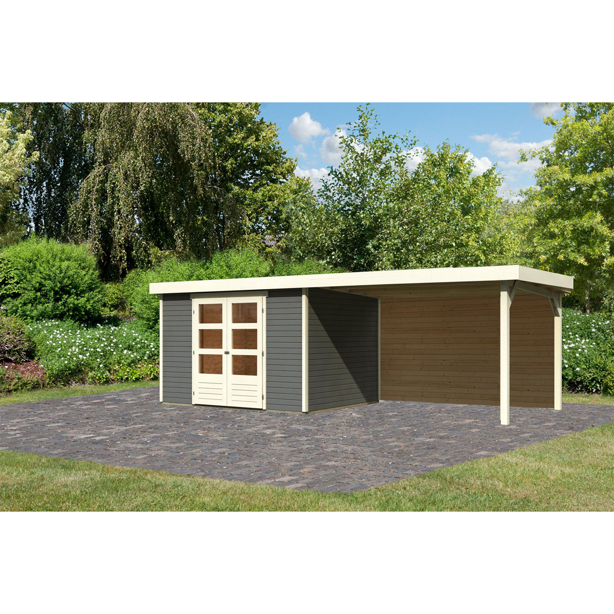 Karibu BBH Askola 5 Set mit Anbaudach terragrau Bild 1