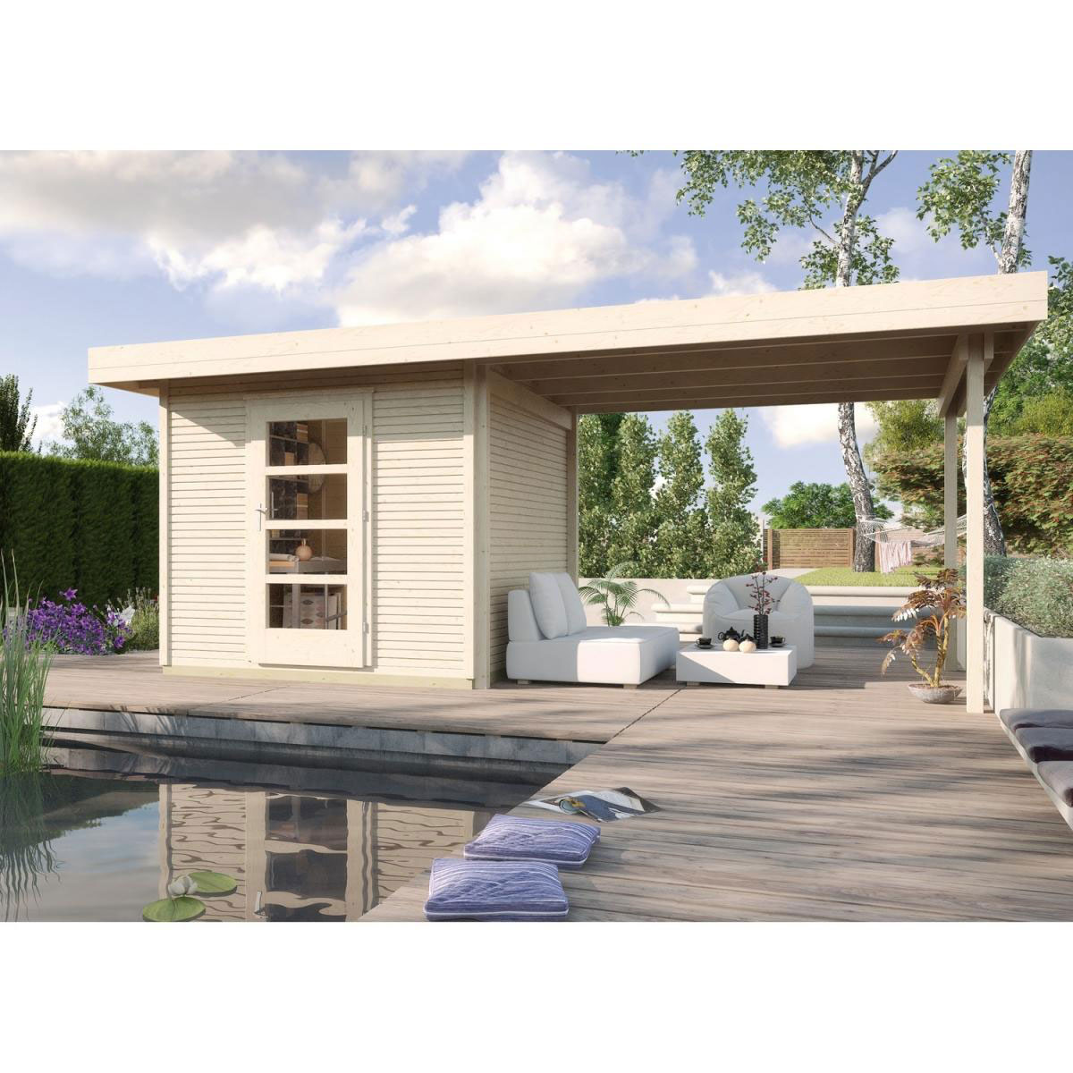 Weka Designhaus Line 172 B mit Anbau 300 cm 569 x 316 x 226 cm braun