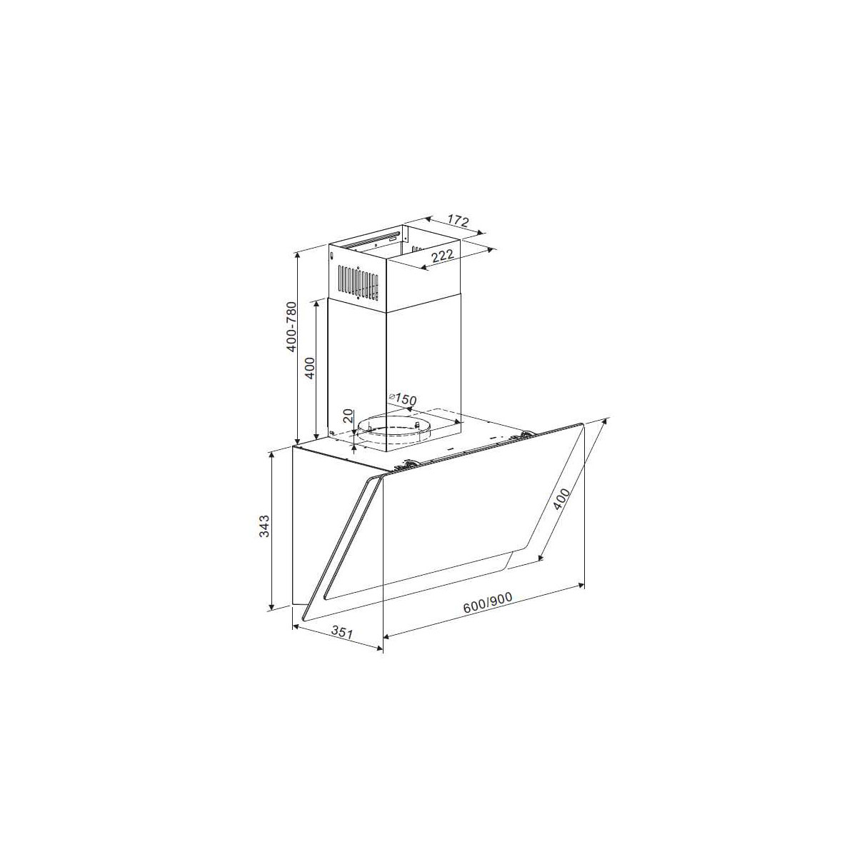 Respekta Selena Kopfreie Schräghaube CH77090SA 90 cm Schwarz Bild 5