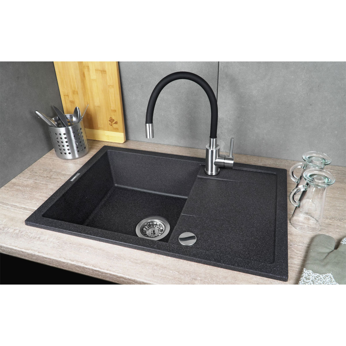 deante  Spültischarmatur LUNO Edelstahl/ schwarz Bild 5