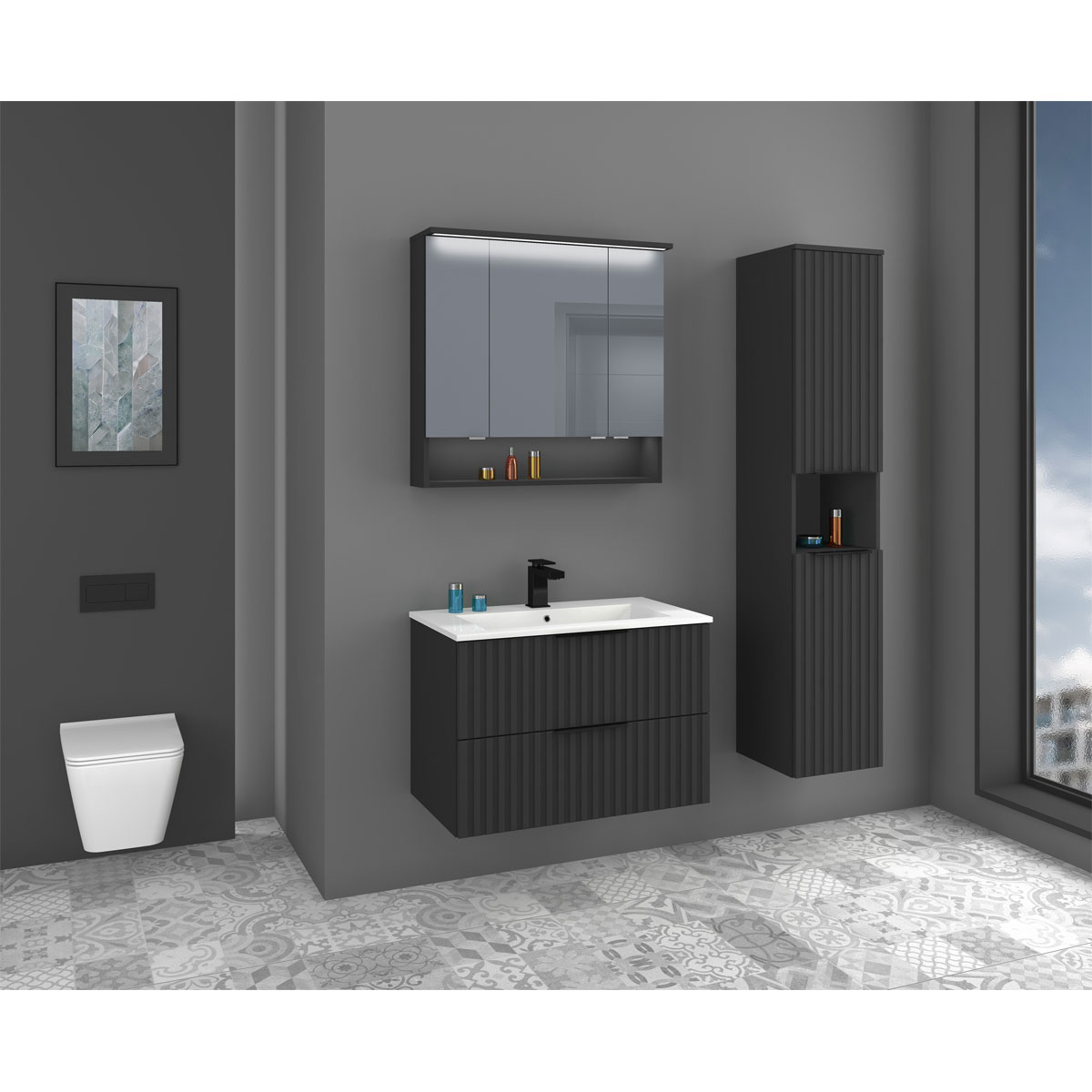 Hochschrank Amy, 35cm, 2 Türen, 1 Schublade Bild 2