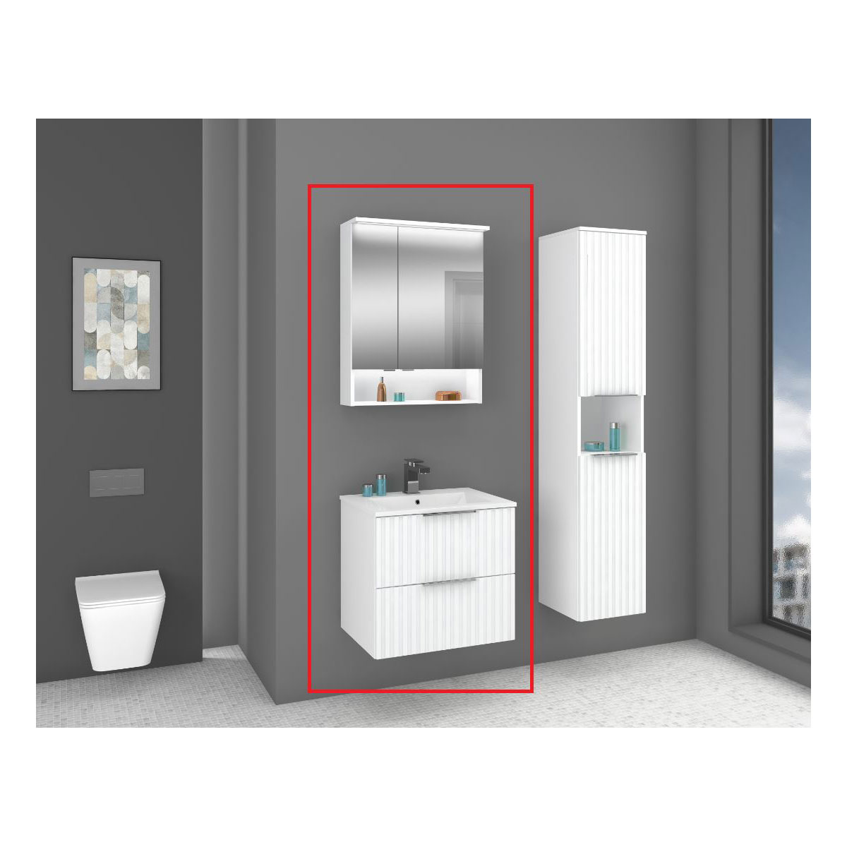 Badmöbel-Set „Amy 60“, 60cm, weiss, Soft-Close, LED-Beleuchtung, ohne Hochschrank