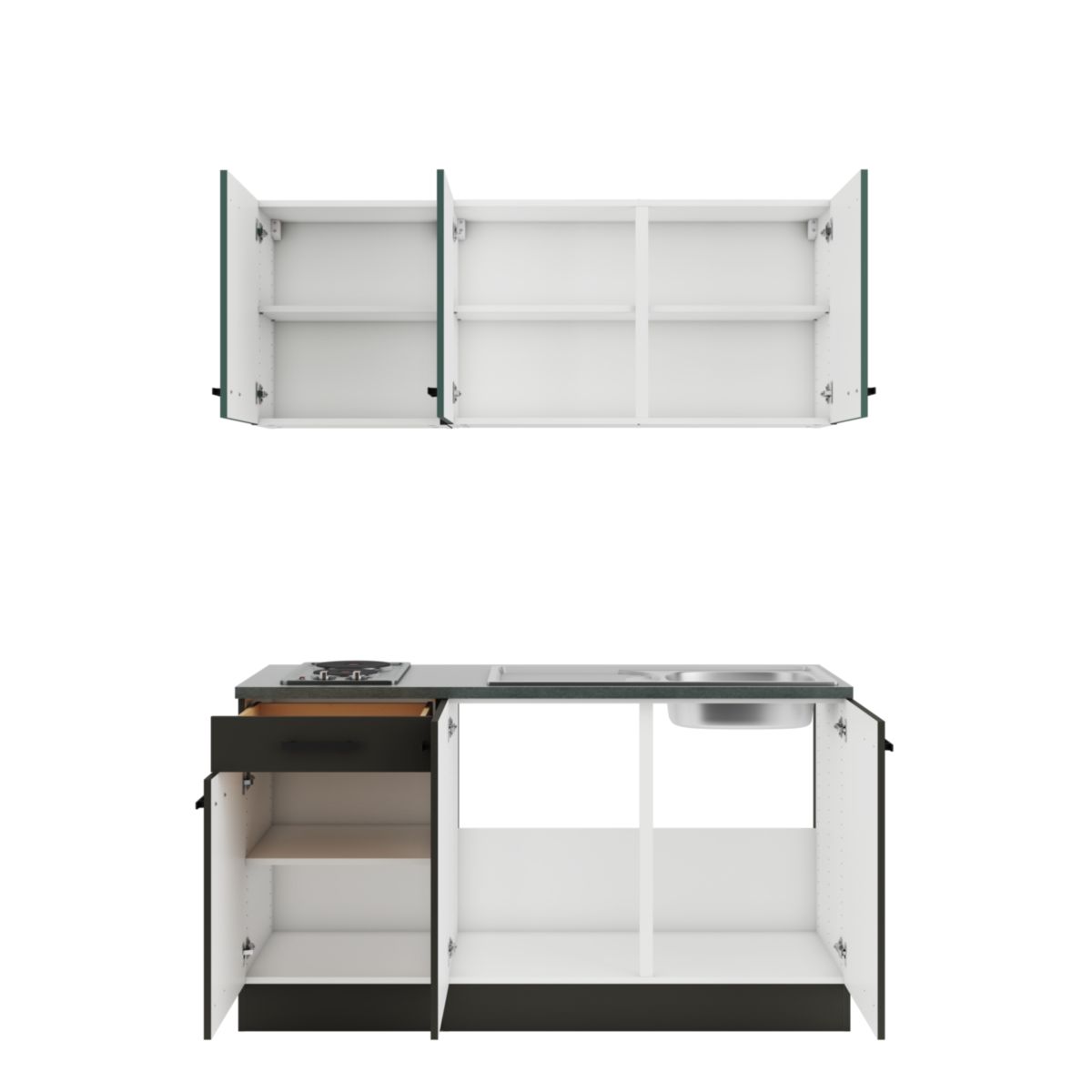optifit Miniküche Verona405 Madrid420 150 x 226,8 x 60 cm Steingrün   Anthrazit Matt Anthrazit Matt Bild 2