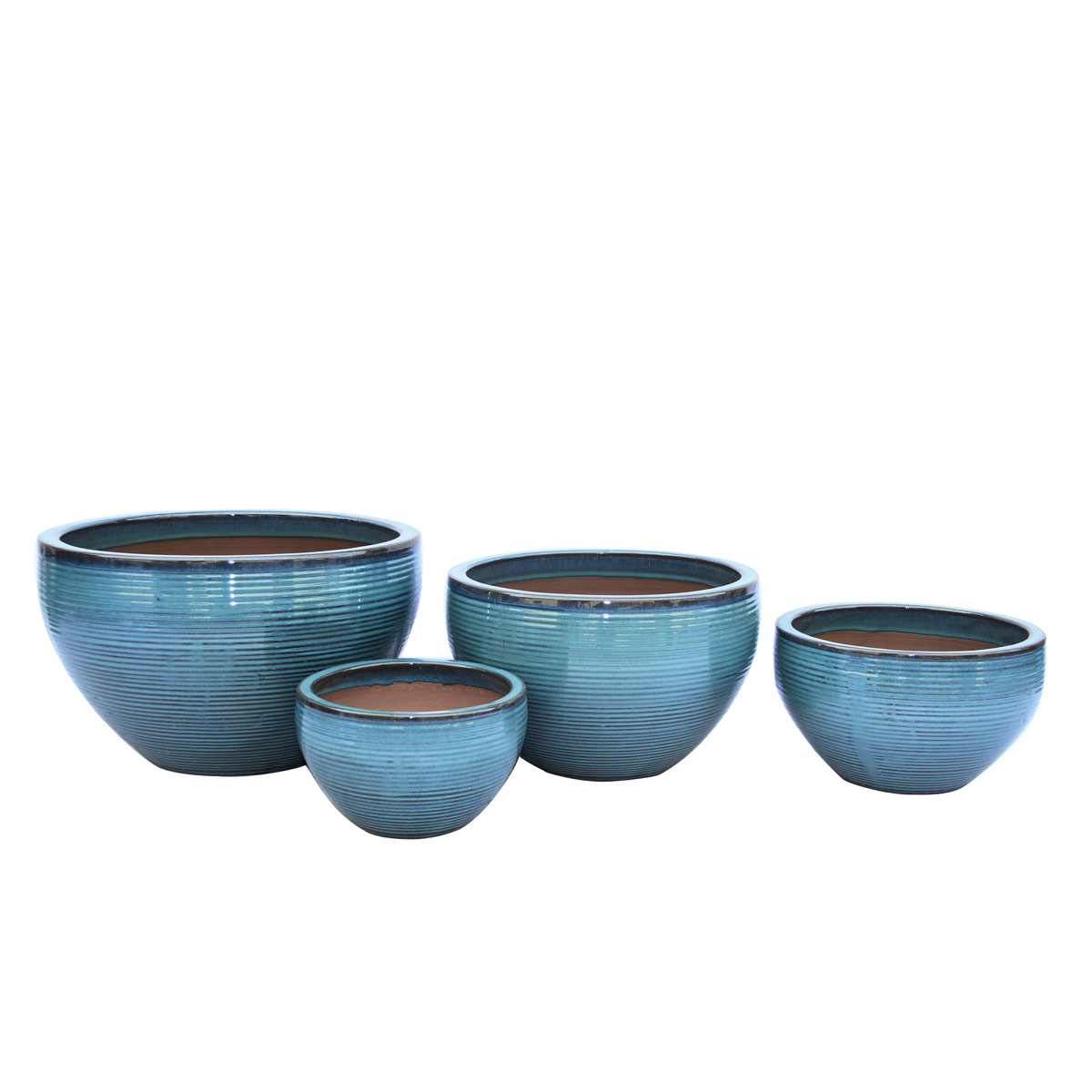 Haveson Pflanzschale Feine Rille türkis glasiert Durchmesser 28 x 17,5 cm