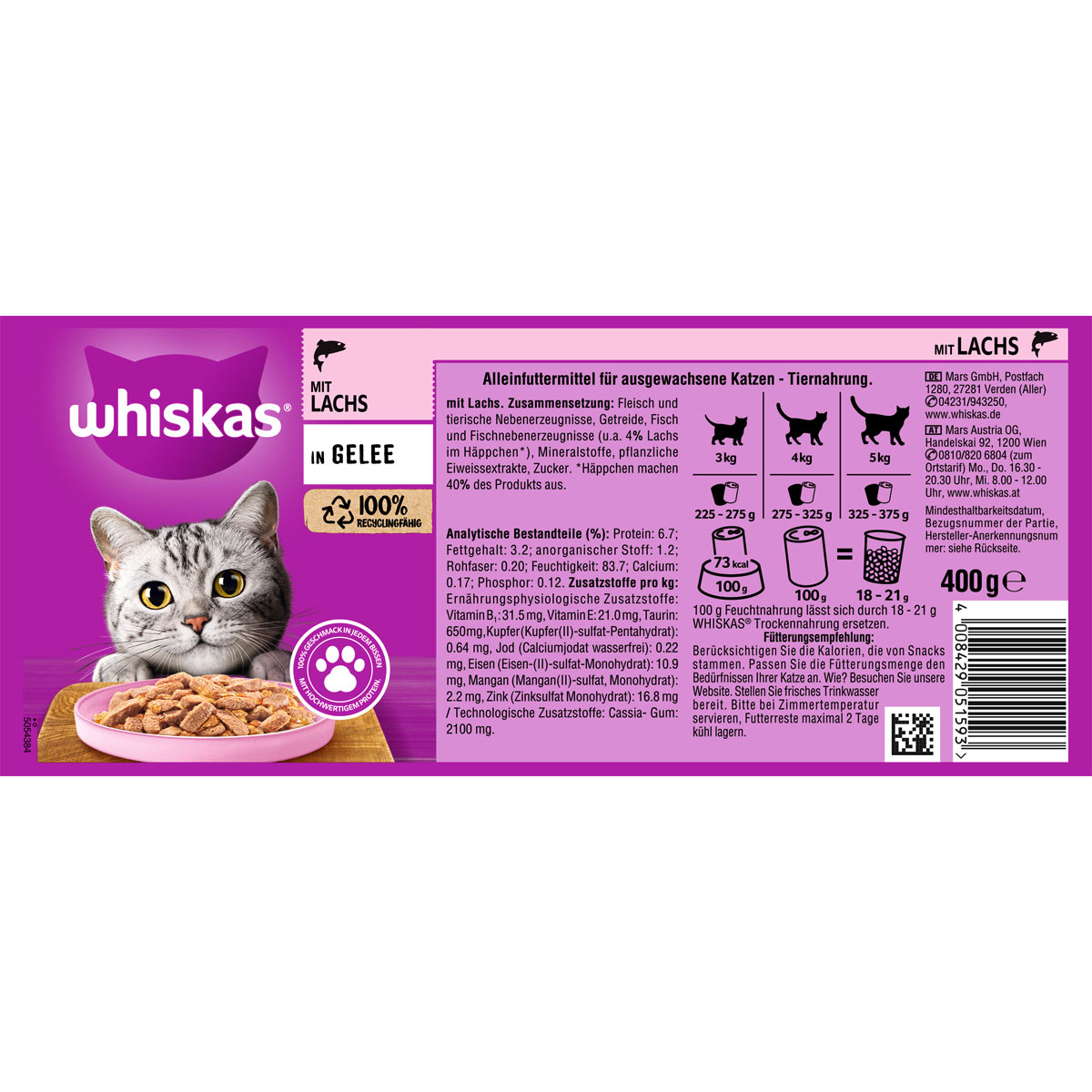 Whiskas Katzenfutter Lachs in Geele 400 g Dose Bild 3