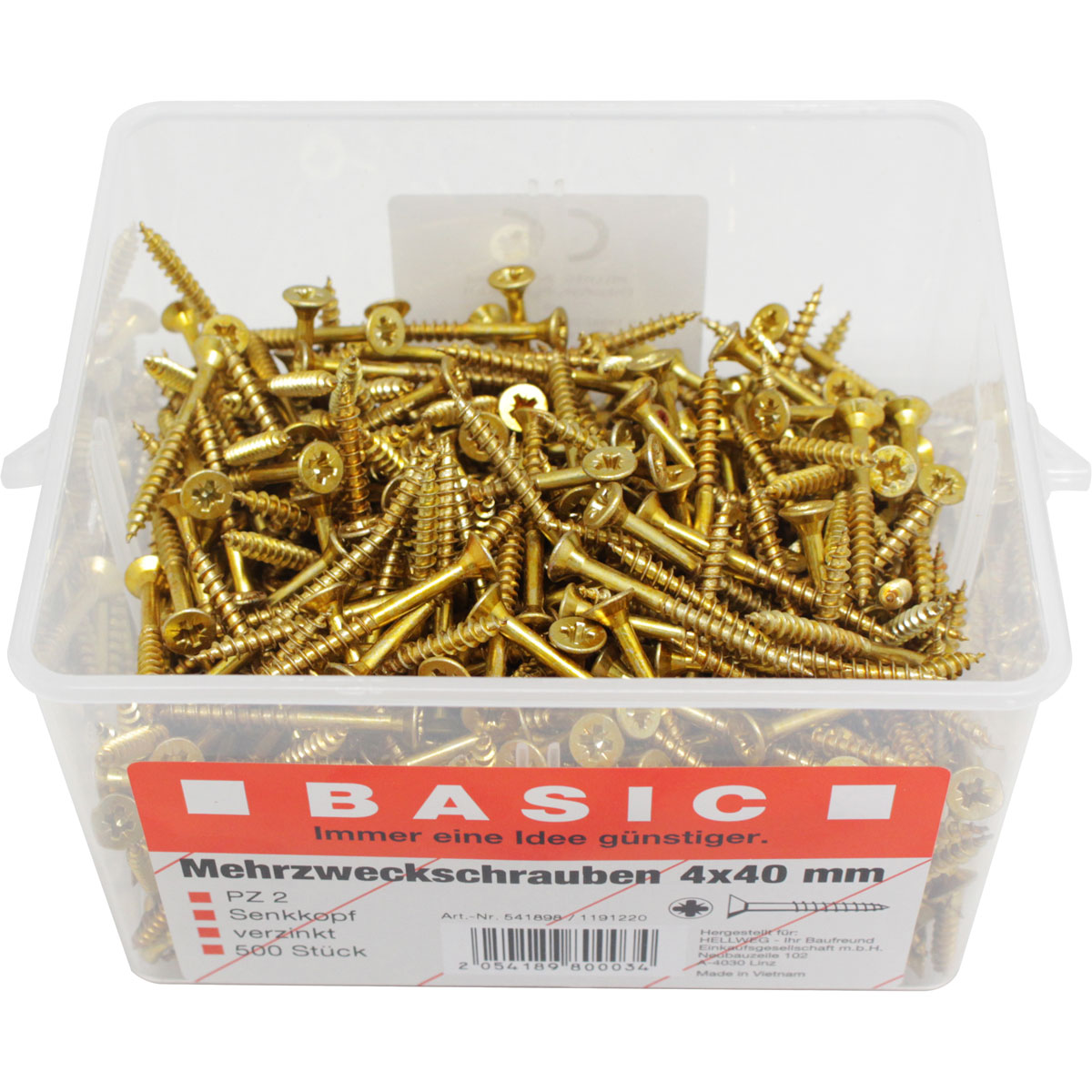 Basic Mehrzweck-Schrauben-Eimer 4,0 x 40 mm 500 Stück im Eimer Bild 1