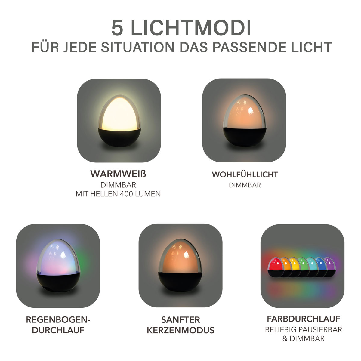 MegaLight LED-Dekoleuchte Ovo Pure 2,5 W RGBW IP54 Akkubetrieb Bild 5