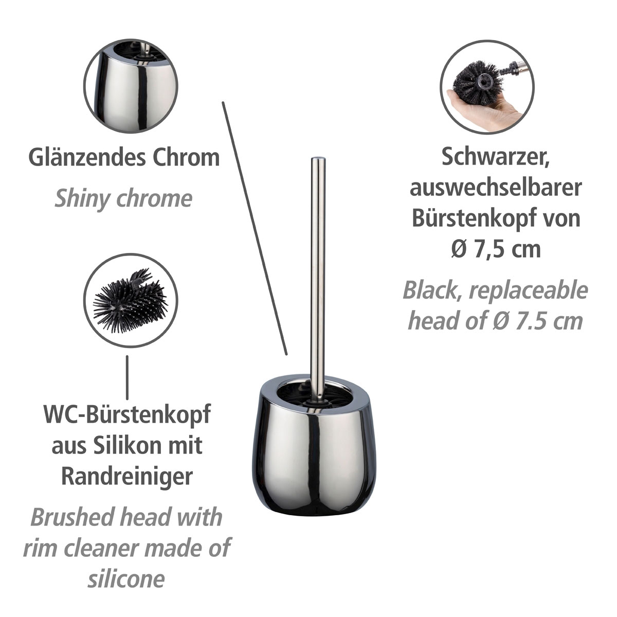 Wenko  WC-Garnitur Badi Chrom Keramik WC-Bürstenhalter Bild 2