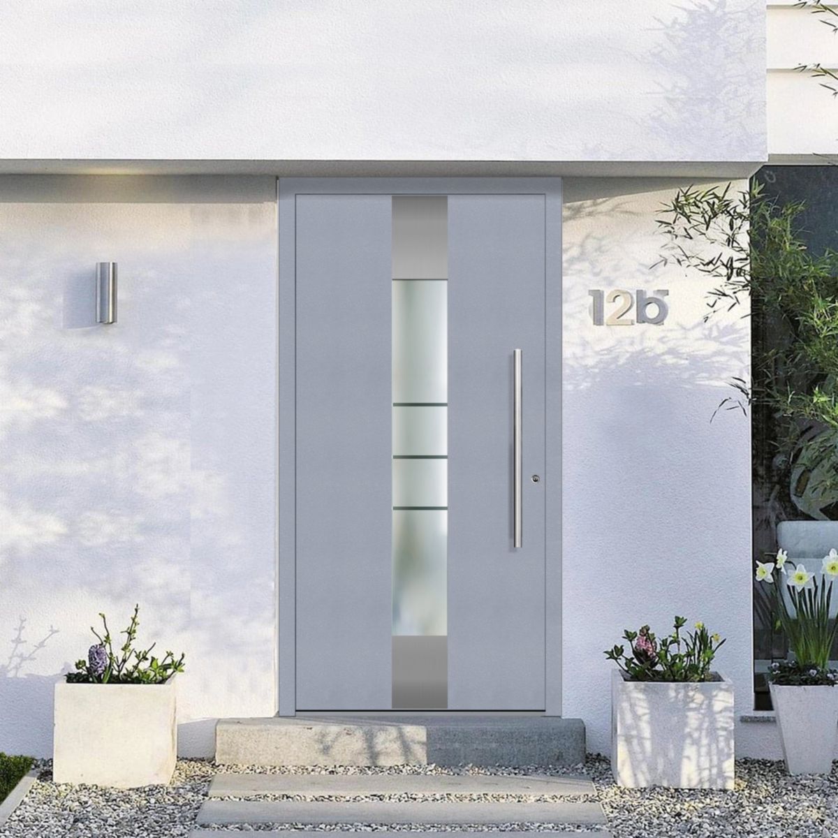 Schüco Aluminium Haustür 600 Catania Excellent 1100 x 2100 mm RAL9016/7040 DR