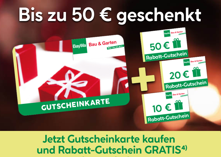 Bis zu 50 Euro geschenkt: Jetzt Gutscheinkarte kaufen und Rabatt-Gutschein GRATIS dazu erhalten.