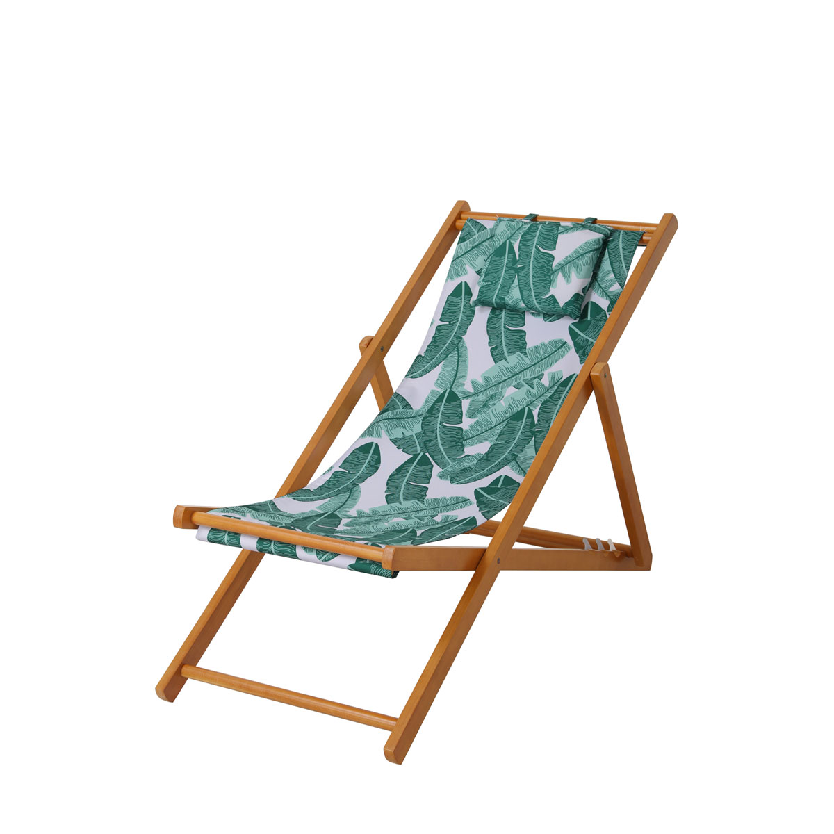 Haveson Strandstuhl Palmenblatt Hartholz mit Kopfkissen klappbar