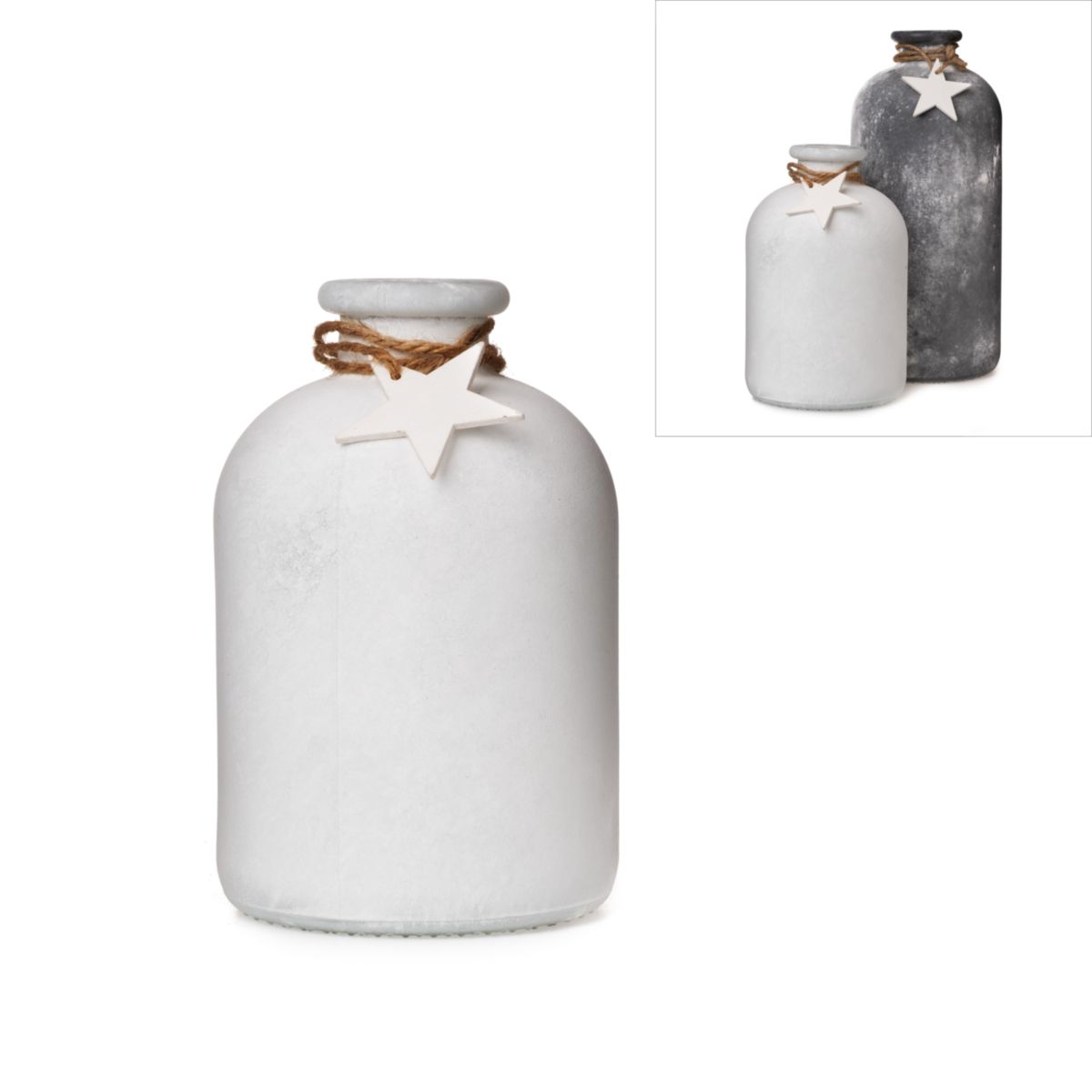 Flaschenvase mit Jute und Stern Anhänger 17cm