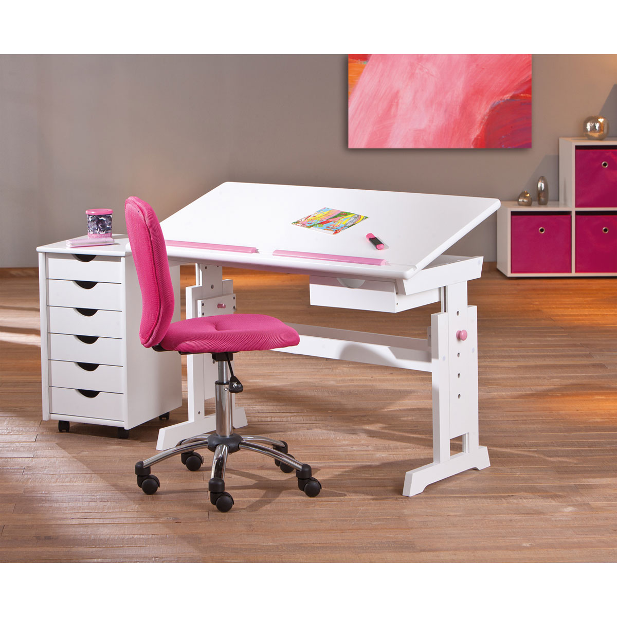 Inter Link Schreibtisch „Baru“, mit Schublade, rosa weiß, 109x90x55 cm Bild 6