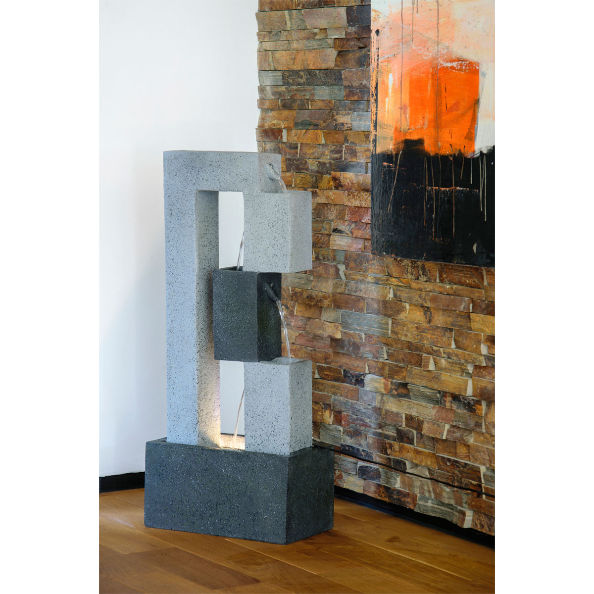 dobar XL Design-Gartenbrunnen mit LEDs 21,5 x 90,5 x 40,5 cm grau Bild 9