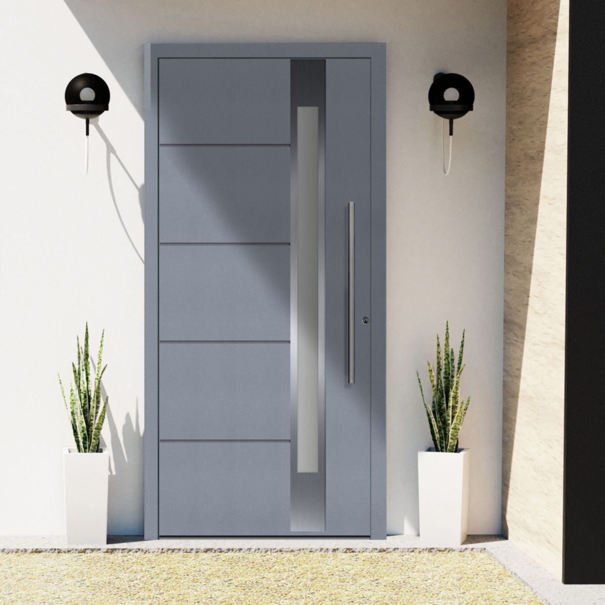 Schüco Aluminium Haustür 100 Rom Excellent 1100 x 2100 mm RAL9016/7040 DR