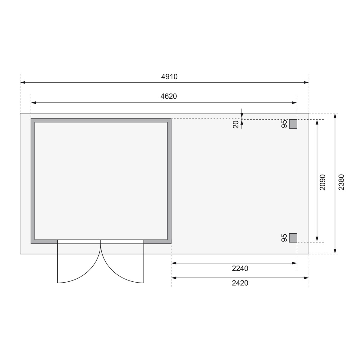 Karibu BBH Askola 3 Set mit Anbaudach naturbelassen Bild 9