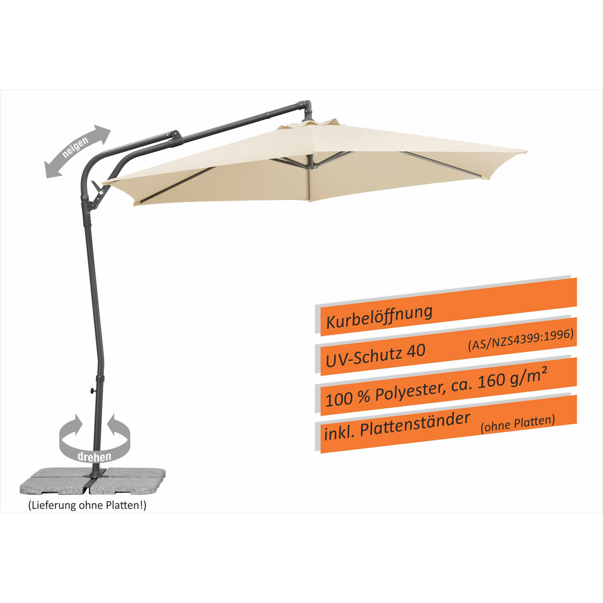 Schneider Schirme Sonnenschirm Genua Durchmesser 300 cm natur Bild 9