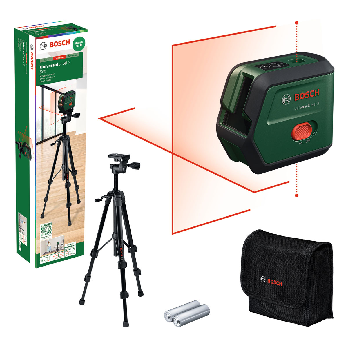 Bosch Kreuzlinienlaser Universal Level 2 Set mit Stativ Bild 1
