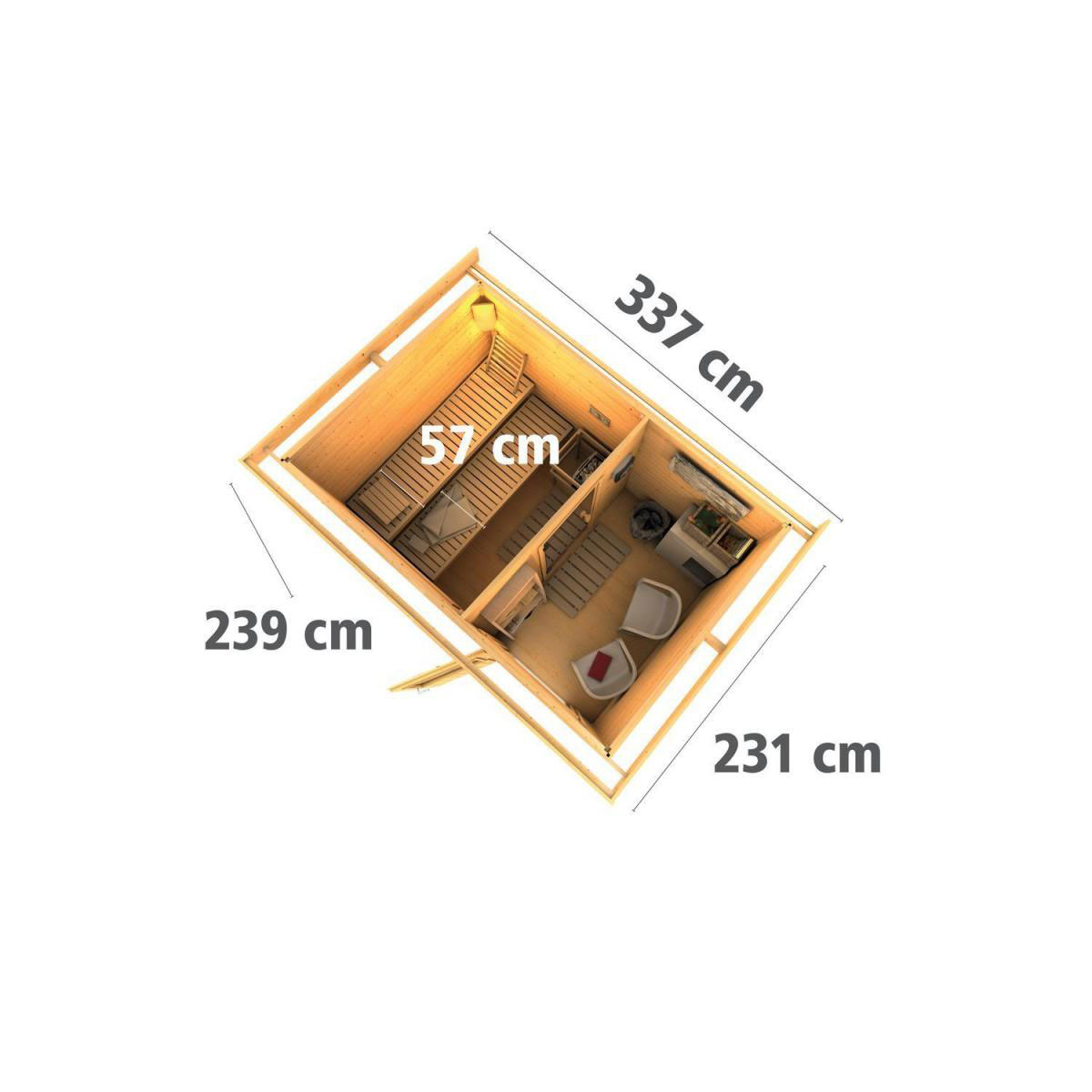 Karibu Saunahaus Skrollan 38 mm 9 kW Bio Ofen externe Strg moderne Tür terragrau Bild 11