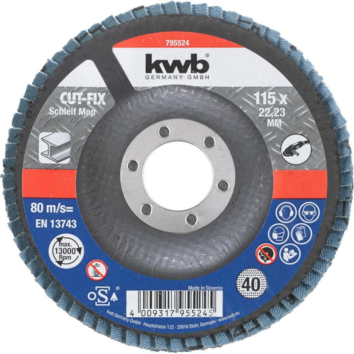 kwb  Schleifmop Cut Fix Lamellenschleifteller Metallbearbeitung Durchmesser 115 mm K40 Bild 2